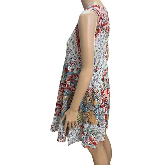 Love Kyla Boho Dress M/L Floral Patchwork Mini Tiered Flowy Colorful Vacation - Picture 5 of 11